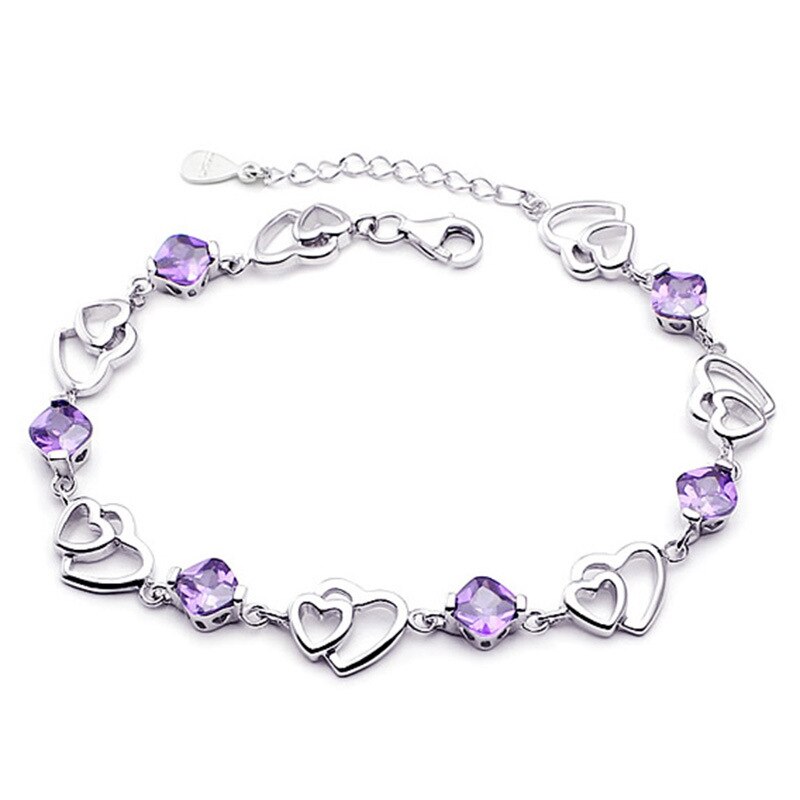 Bracelet Coeur Violet (Argent)