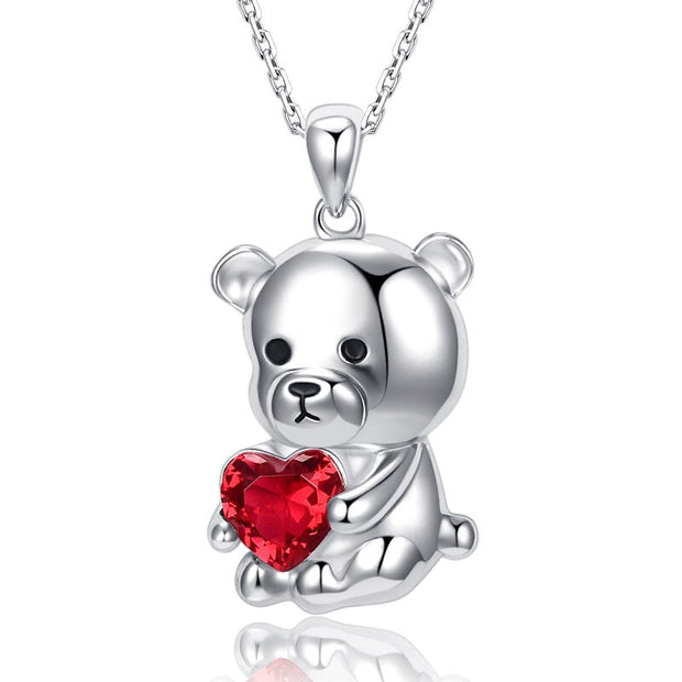 Collier Coeur Rouge Ours (Argent)